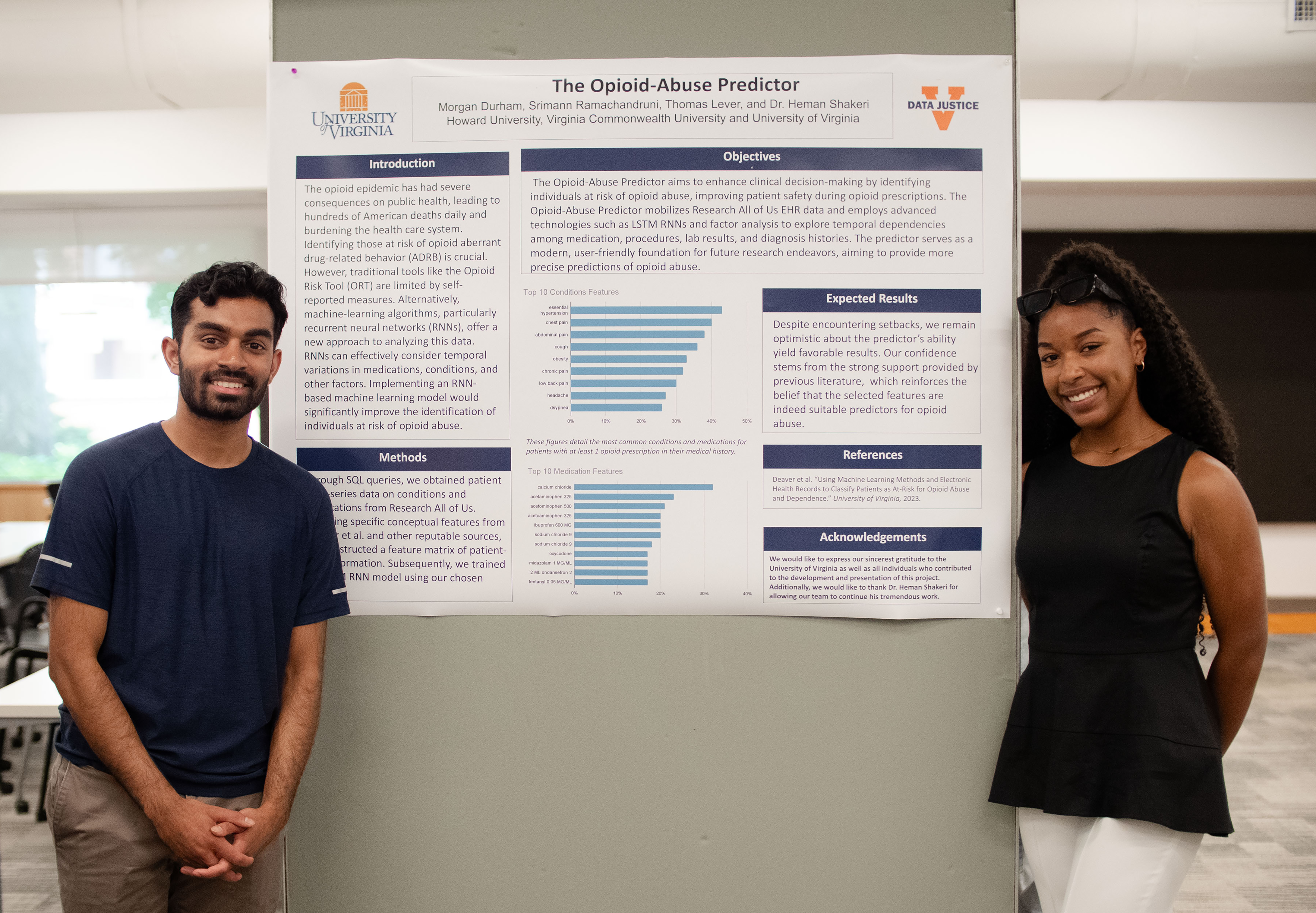 Two Data Justice Academy student researchers at their poster presentation