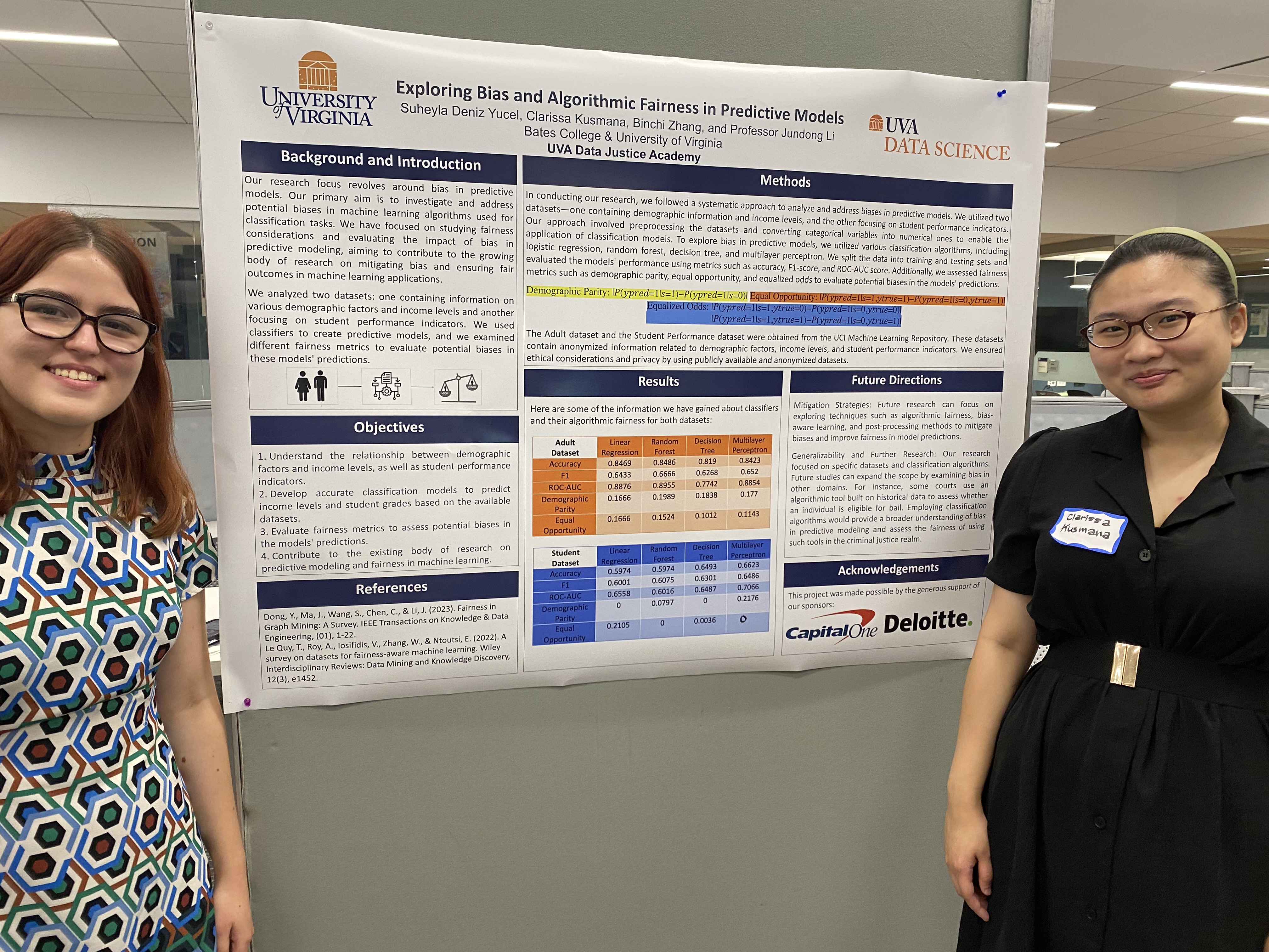 Two Data Justice Academy student researchers and their poster presentation