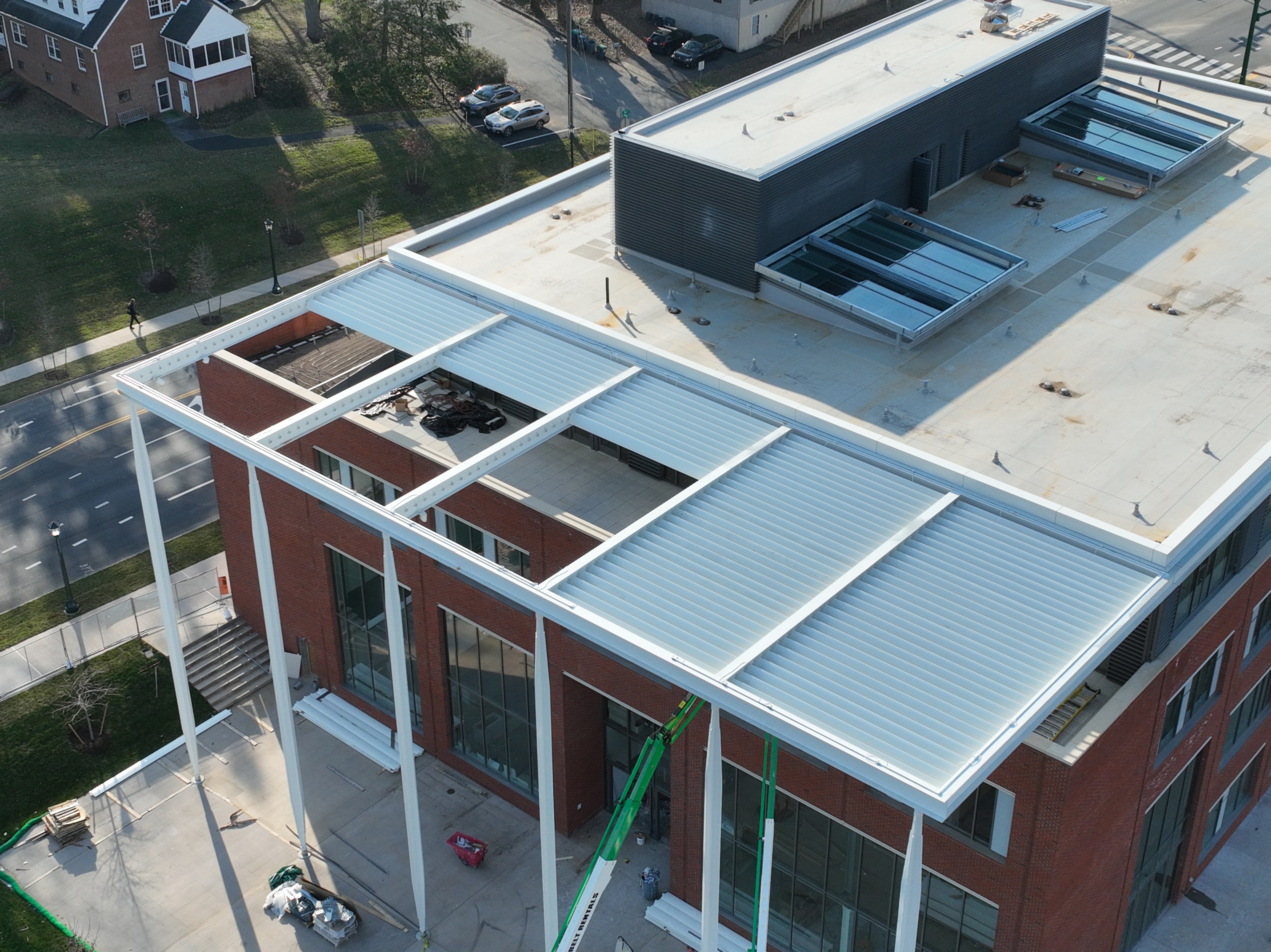 aerial view of louver installation new building