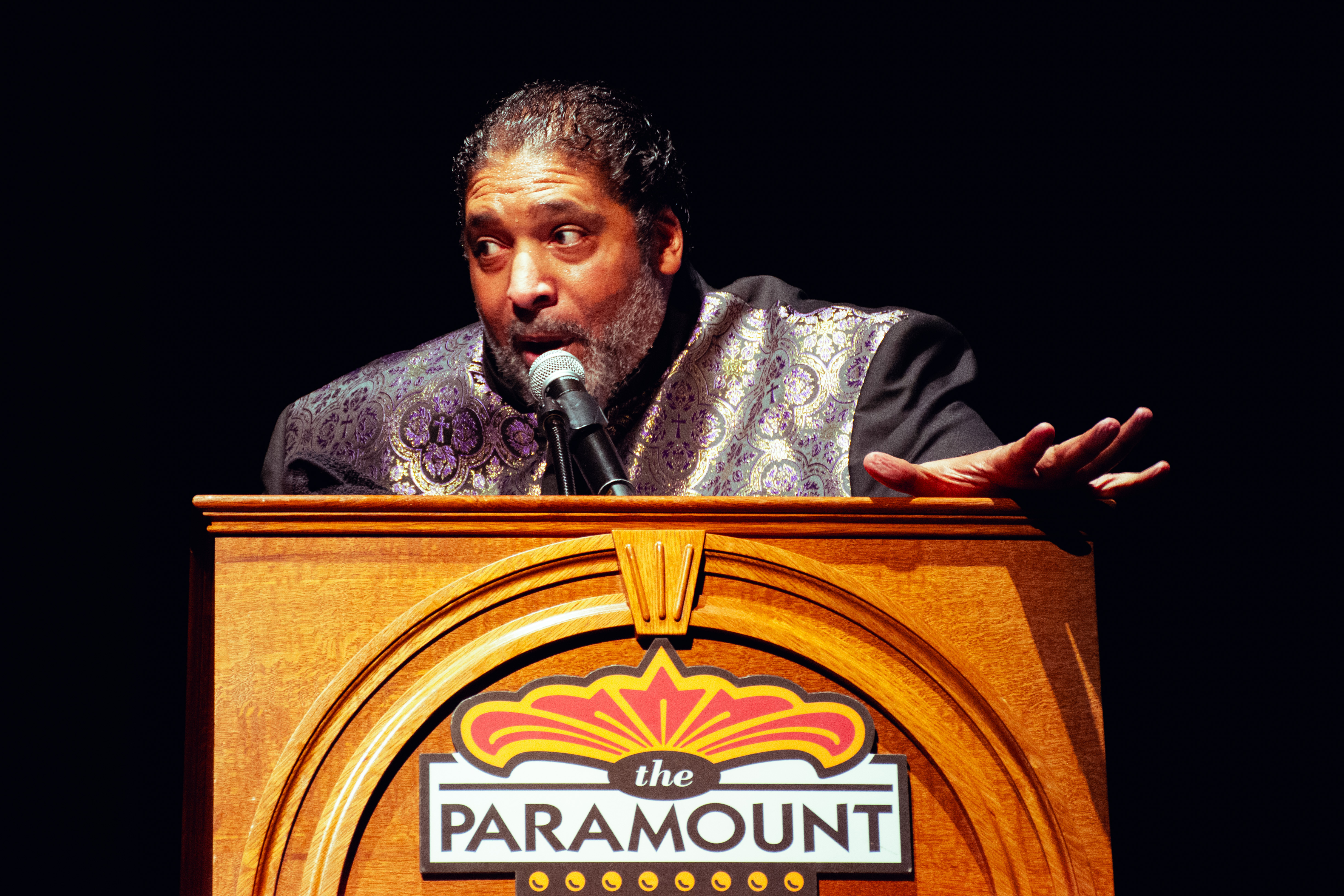 Reverend Doctor William Barber speaks at Paramount Theater Keynote Event for 2024 Community MLK Celebration
