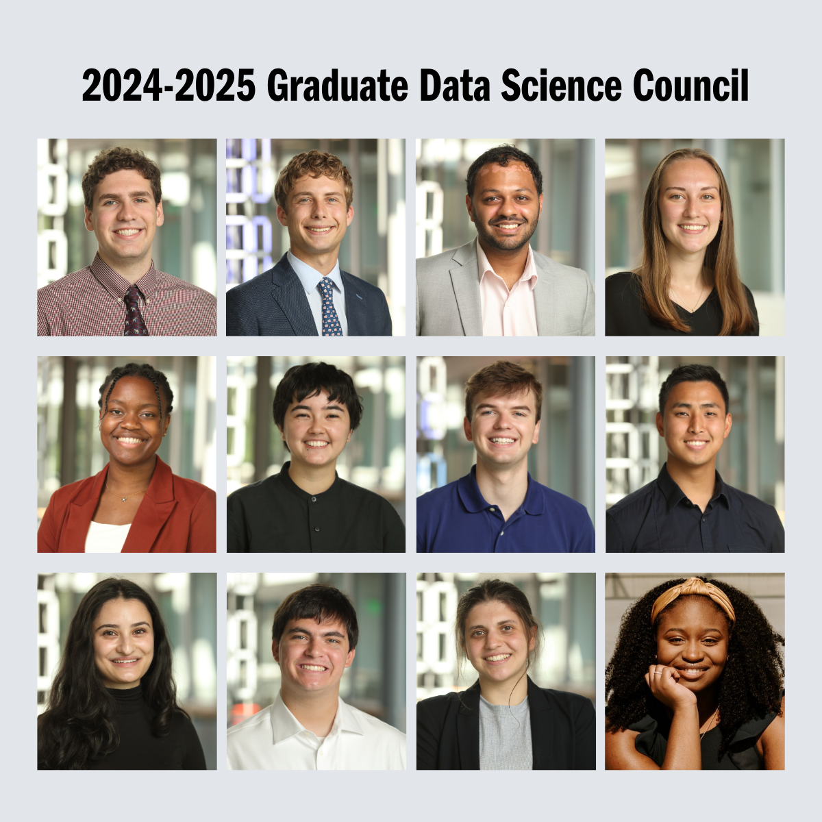 UVA Data Science collage photo of 12 students on the Graduate Data Science Council