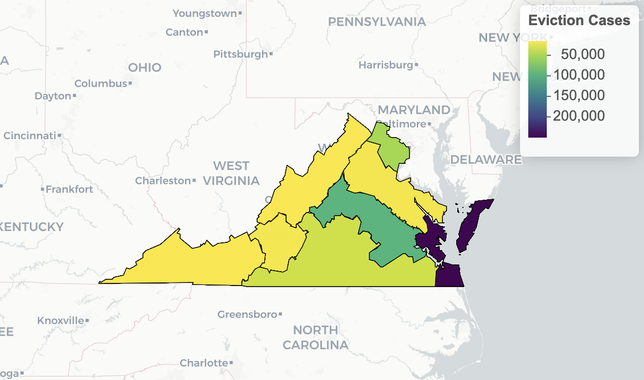 Dr. Michele Claibourn and Samantha Toet's data visualization of eviction trends in Virginia