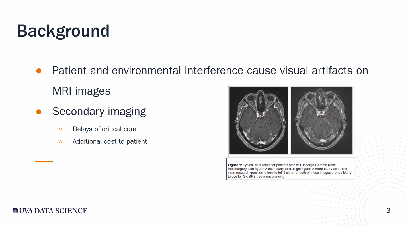 Screenshot of a background slide for one of the Gamma Knife MRI capstone projects.