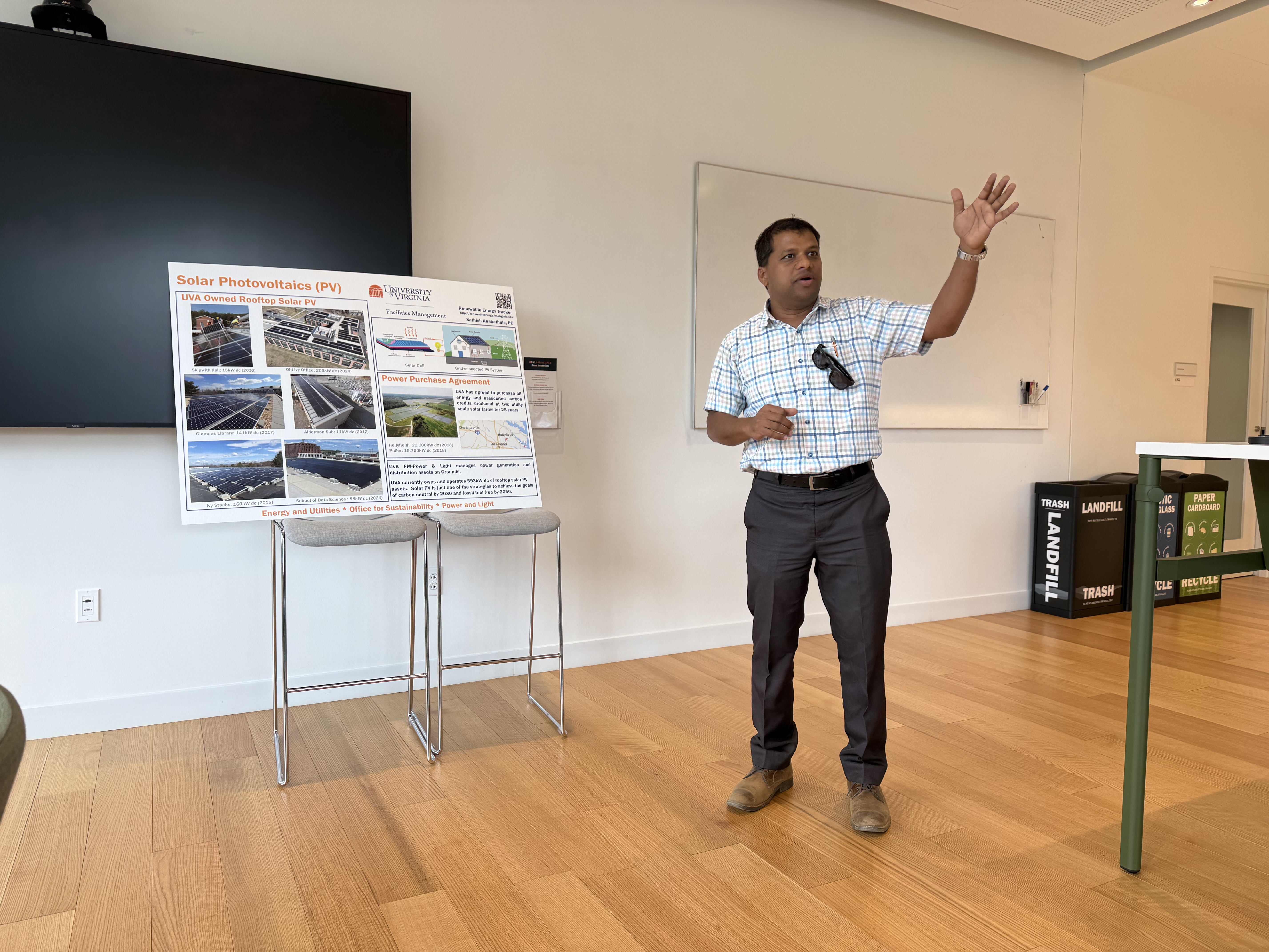 Sathish Anabuthala gives rooftop solar tour at School of Data Science