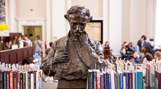 UVA Library, books and statue