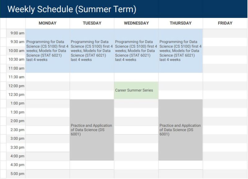 msds summer schedule