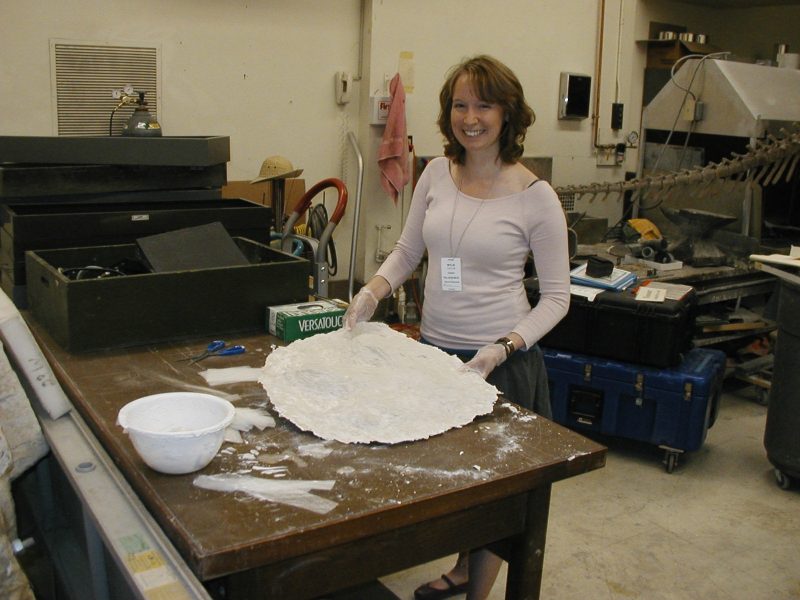 Caitlin Wylie working with plaster in preparing a fossil