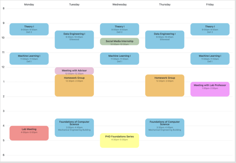 Weekly schedule