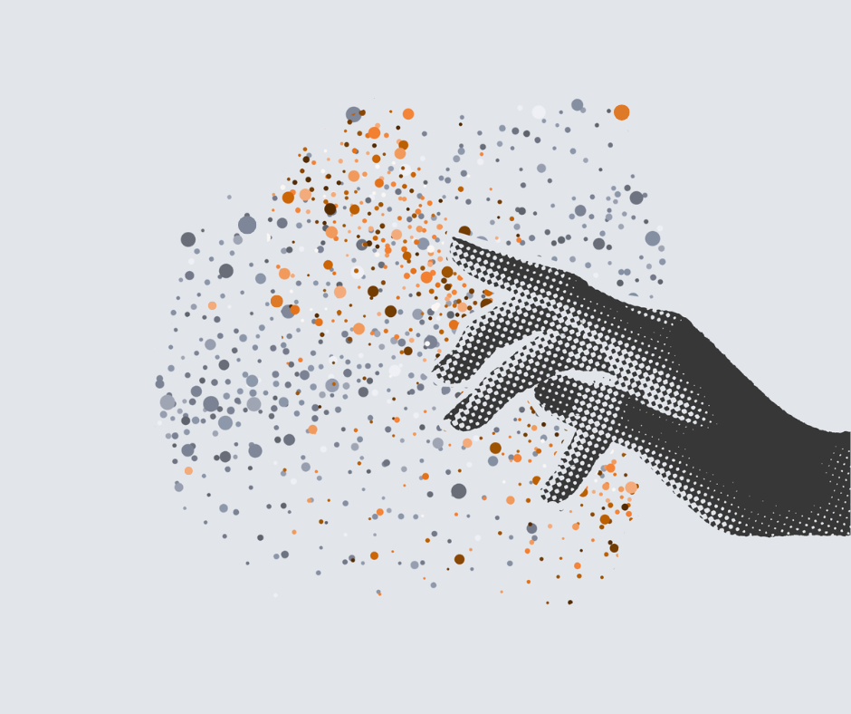 Hand selects orange points amongst blue dots.