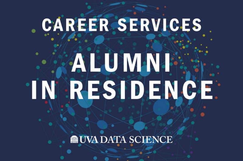 Career Services Alumni in Residence blue card with multicolor globe with dot connections