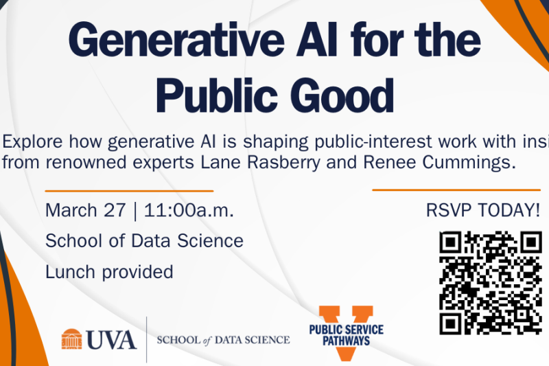 Image and QR code for the event titled, Generative AI for the Public Good.