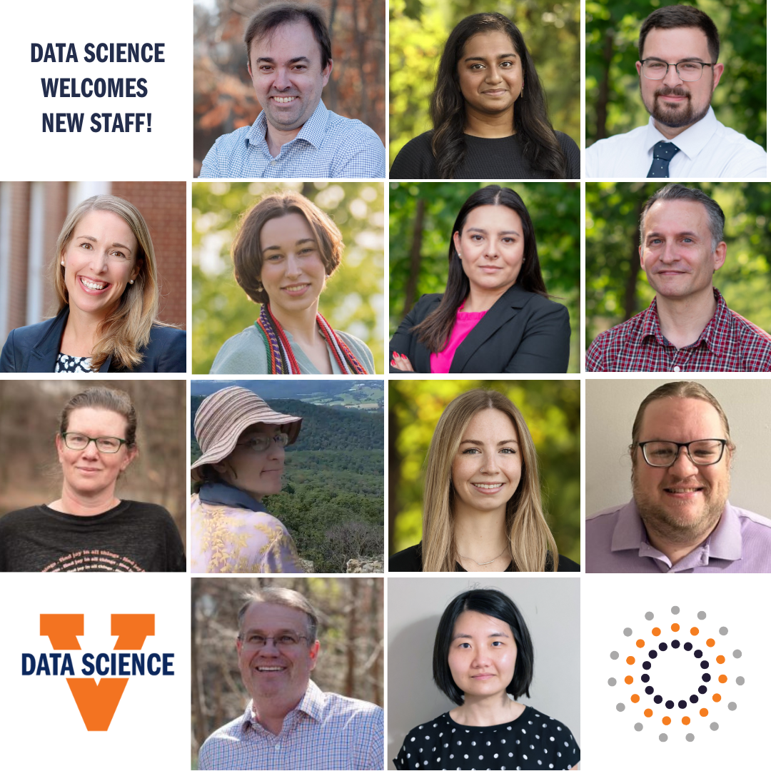New staff at School of Data Science, collage of people and graphics