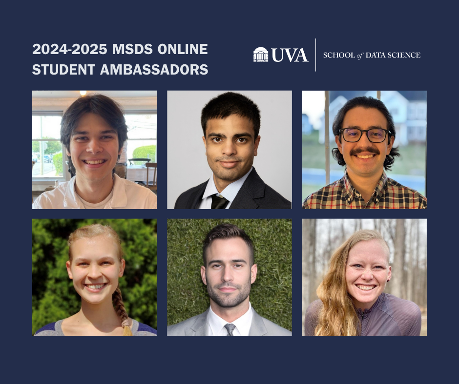 Collage photo of 6 people smiling, MSDS Online Student Ambassadors, 4 men, two women