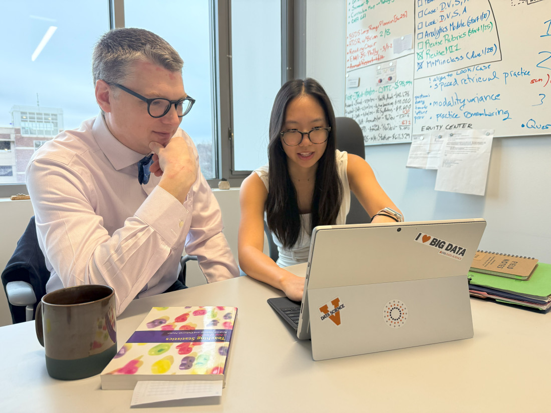 Image of Professor Peter Alonzi and student Isabella Lu.