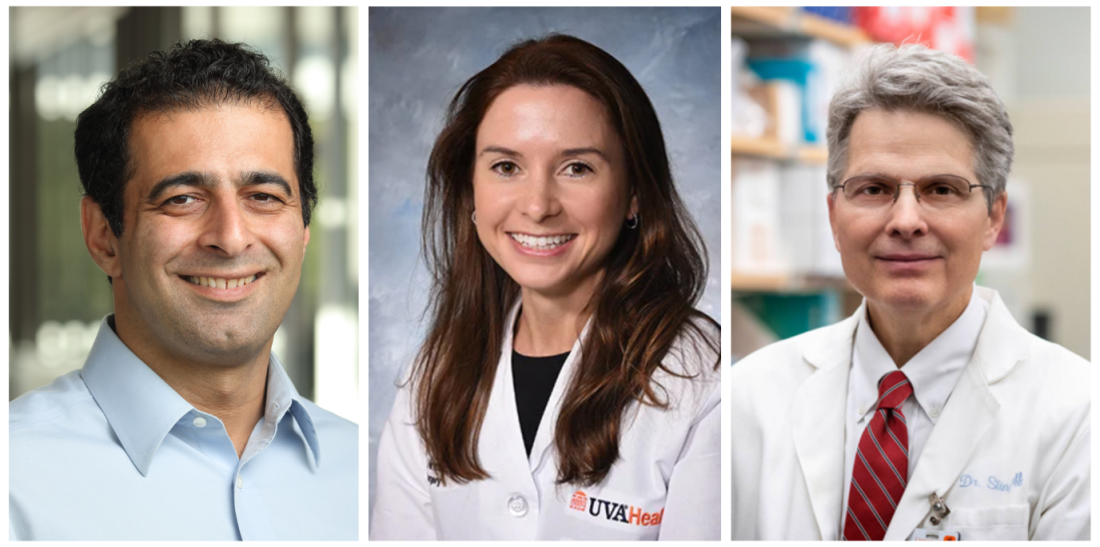 Photos of Heman Shakeri, Dr. Emily Ninmer, and Dr. Craig Slingluff.