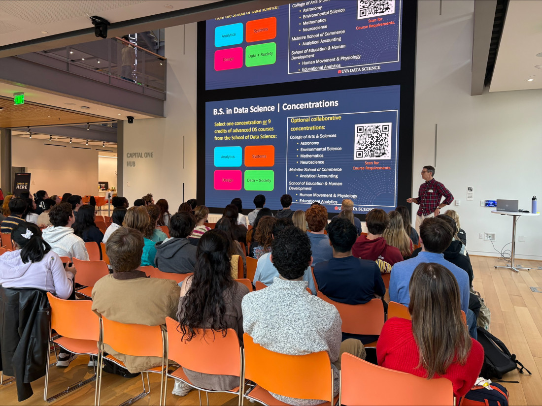 UVA Data Science BSDS students seated watching the collaborative concentration presentation