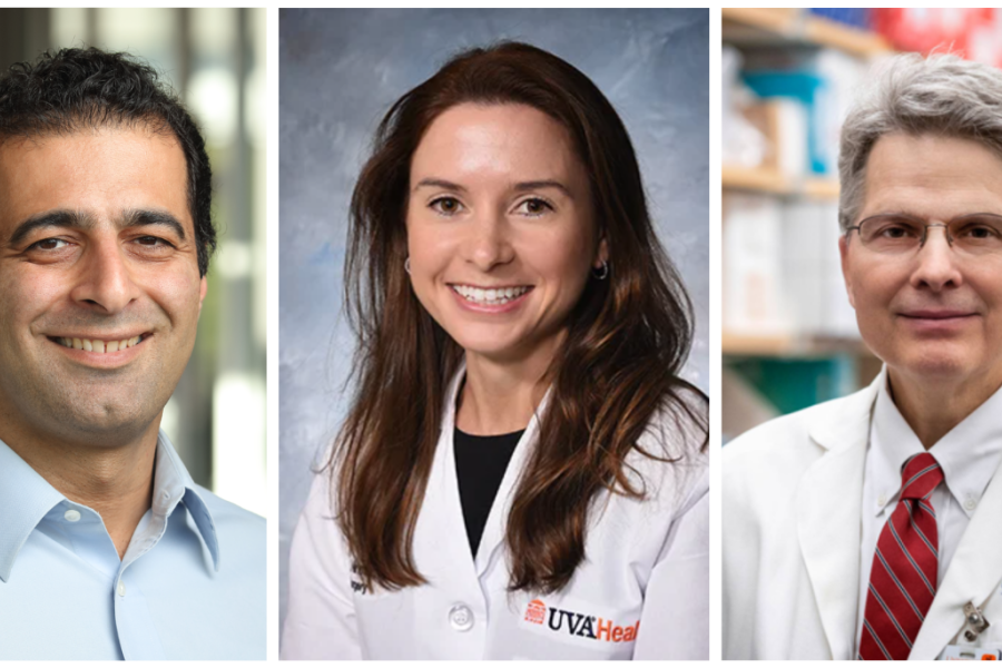 Photos of Heman Shakeri, Dr. Emily Ninmer, and Dr. Craig Slingluff.