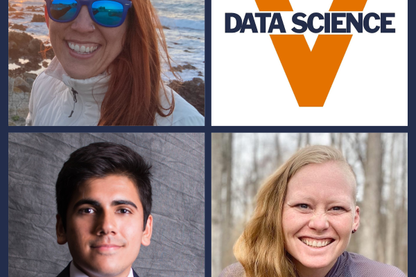 Three data science ambassadors and V with Data Science