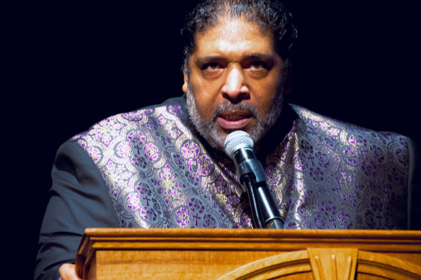 Rev. Dr. William J. Barber II delivers his keynote speech at Charlottesville’s Paramount Theatre.