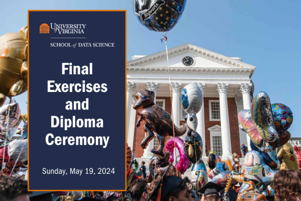 A crowd of graduates holding balloons in front of the UVA Rotunda