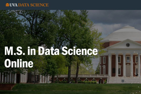 A graphic showing UVA's Rotunda with the words M.S. in Data Science Online