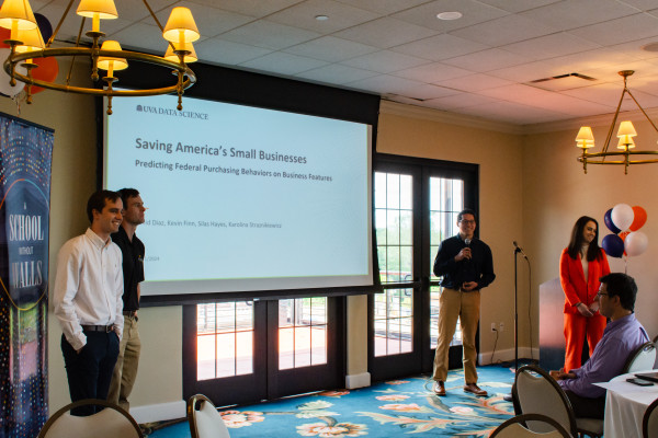 David Diaz addresses the audience during his group's capstone project presentation. (Photo by Alyssa Brown)