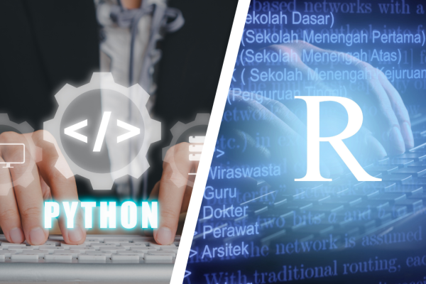 Programming image with Python on left and R on right